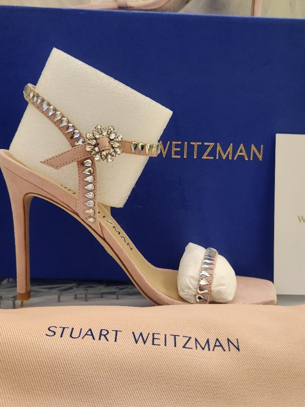 Stuart Weitzman "Gemcut 100" Sue-Suede Heeled Sandals. NIB. Size 8.5